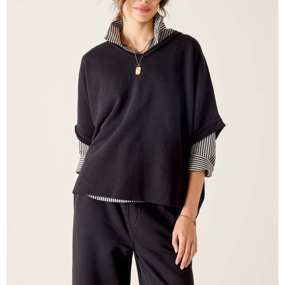 Voyageur By Mersea Frenchie Raw Edge V-Neck Sweatshirt Top Oversized OS 283409